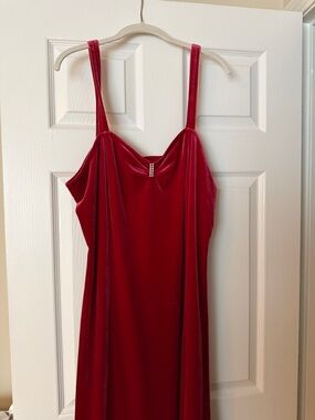 Studio Red Velvet Midi Dress with Rhinestone Accent